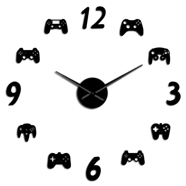 Video Game Controllers DIY Large Wall Clock Game Room Decor Modern Design Freamless Giant Wall Clock Game Boys Room Wall Watch
