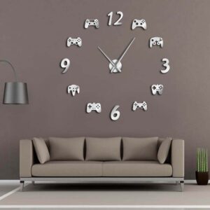 Video Game Controllers DIY Large Wall Clock Game Room Decor Modern Design Freamless Giant Wall Clock Game Boys Room Wall Watch