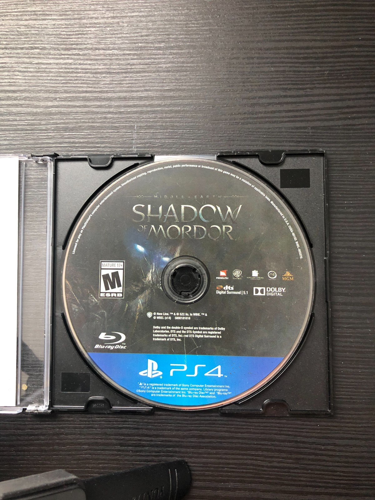 Middle Earth: Shadow of Mordor (Playstation 4, 2015) disc only loose