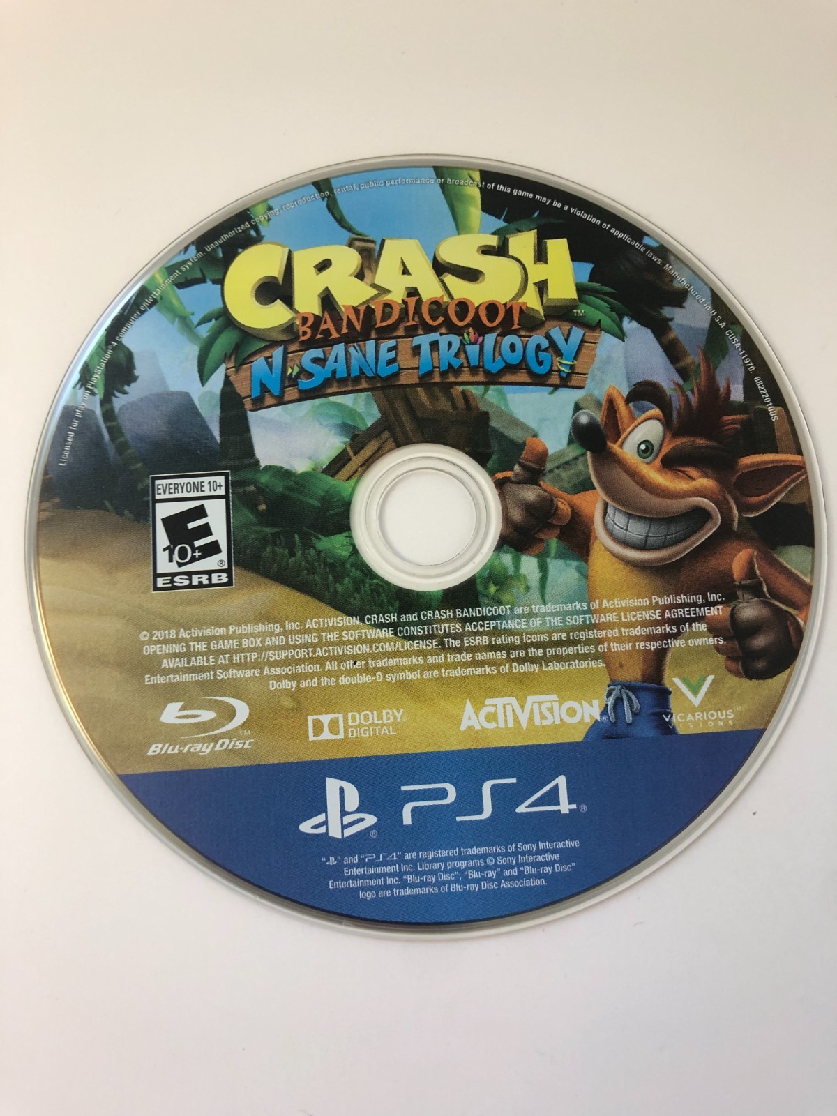 Crash Bandicoot N-Sane Trilogy (PS4 Sony PlayStation 4, 2017) Disc Only Tested